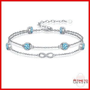 925 Sterling Silver Adjustable Birthstone Bracelet Anklet Hypoallergenic